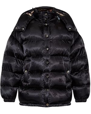 Dolce & Gabbana Quilted Logo-Print Down Jacket - Black