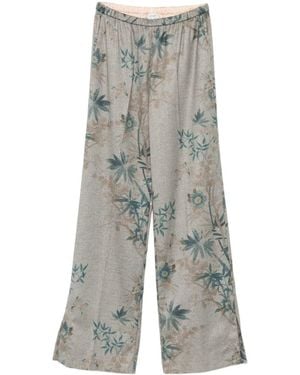 forte_forte Floral-Print Herringbone Trousers - Grey