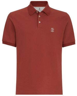Brunello Cucinelli Cotton Piqué Polo Shirt With Logo - Red