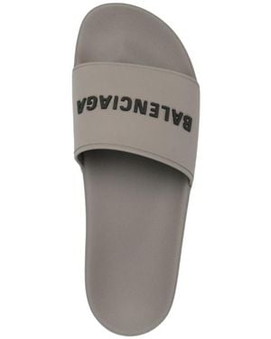 Balenciaga Raised-Logo Slides - Grey