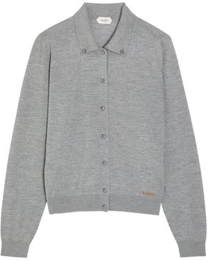 Versace Logo-Embroidered Wool Cardigan - Grey