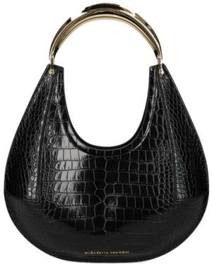 Elisabetta Franchi Medium Hobo Bag With Crocodile-Effect - Black