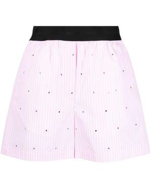 MSGM Rhinestone-Embellished Striped Shorts - Pink