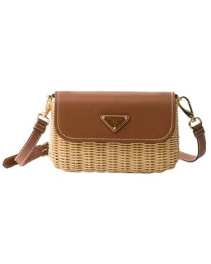 Prada Small Wicker And Leather Shoulder Bag - Brown