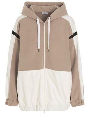 Brunello Cucinelli Panelled Zip-Up Hoodie - Natural