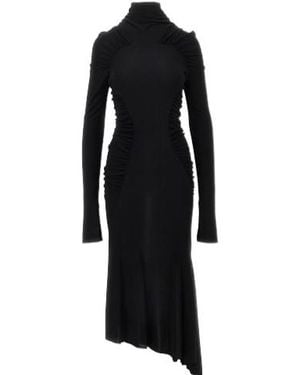 Victoria Beckham Ruched Asymmetric Midi Dress - Black