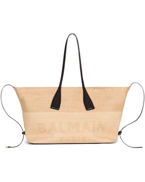 Balmain Track Raffia Tote Bag - Natural