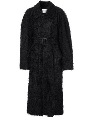 Carven Belted Faux-Shearling Coat - Black
