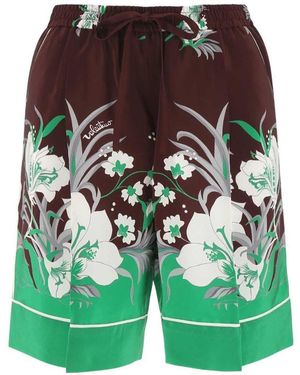 Valentino Floral-Print Silk Shorts - Green