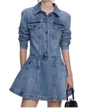Self-Portrait Buttoned Pocket Dress - Blue