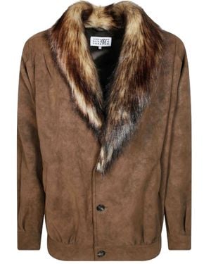 MM6 by Maison Margiela Faux-Fur Collar Sports Jacket - Brown