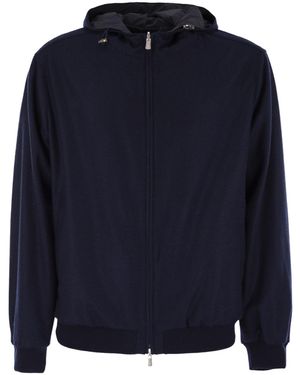 Fedeli Reversible Hooded Bomber Jacket - Blue