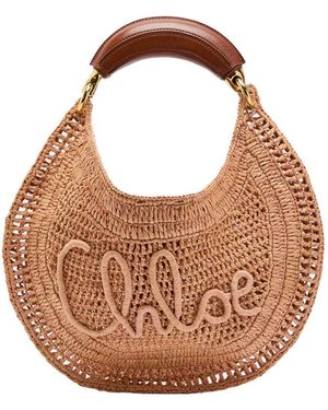 Chloé Summer Banana Logo Raffia Shoulder Bag - Brown