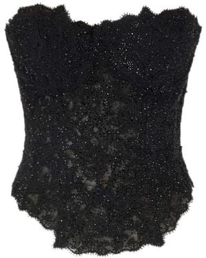 Ermanno Scervino Rebrode Lace Bustier With Tone-On-Tone Crystals And V-Shaped Hem - Black
