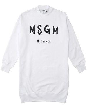 MSGM Logo Printed Dress - White