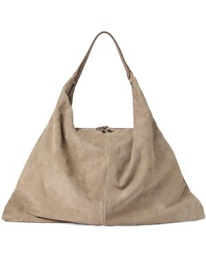 Brunello Cucinelli Logo Embossed Shoulder Bag - Natural