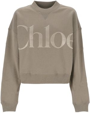 Chloé Chloé Logo Detailed Crewneck Sweatshirt - Grey