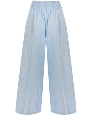 Semicouture Embroidered Wide-Leg Trousers - Blue