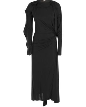 Victoria Beckham Draped Long-Sleeve Midi Dress - Black