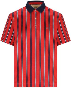 Valentino Vlogo Plaque Striped Polo Shirt - Red
