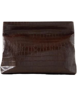 Nili Lotan Jerry Crocodile-Patterned Leather Clutch - Brown