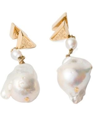 Prada Triangle-Logo Drop Earrings - Metallic