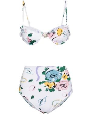 Alessandra Rich Floral Bandeau Bikini - White