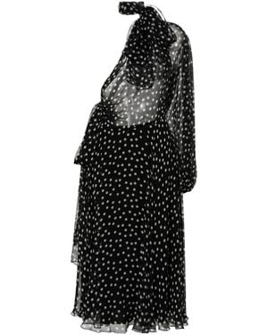 Dolce & Gabbana Polka Dot Printed Semi-Sheer Midi Dress - Black