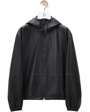 Loewe Hooded Zipped Leather Jacket - Black