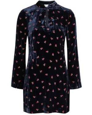 RIXO London Calla Floral-Embroidered Velvet Mini Dress - Blue