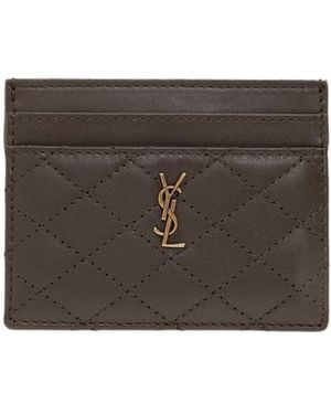 Saint Laurent Logo Plaque Quilted Cardholder - Brown