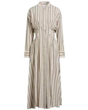 Max Mara Fashion Striped Linen Long-Sleeve Shirt Dress - Natural