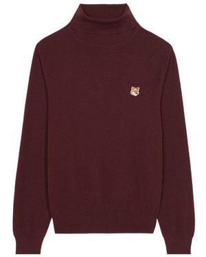 Maison Kitsuné High-Neck Logo Long-Sleeved Jumper - Red