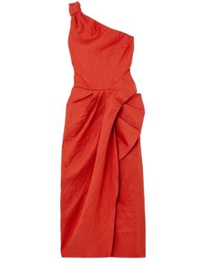 Johanna Ortiz Ruffled Draped Linen Midi Dress - Red