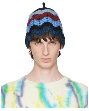 Edward Cuming Gumnut Fan-Shaped Lace Wool Knit Hat - Blue
