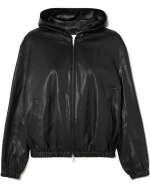 Nour Hammour Leo Hooded Patchwork Leather Jacket - Black