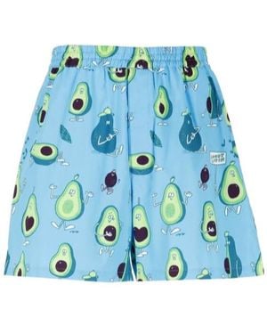Junya Watanabe Graphic-Printed Elasticated Waistband Shorts - Blue