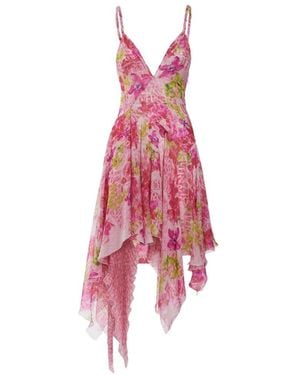 Versace Orchid Print Mini Dress - Red