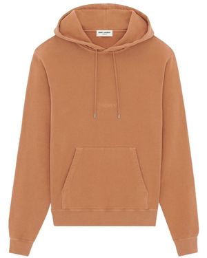 Saint Laurent Drawstring Long-Sleeved Hoodie - Brown