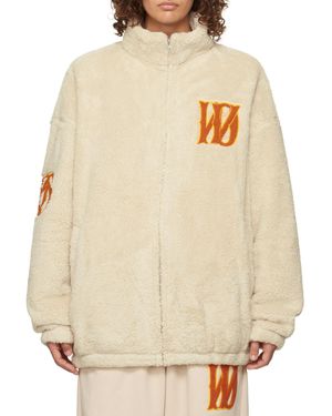 we11done Logo-Patch Fleece Jacket - Natural