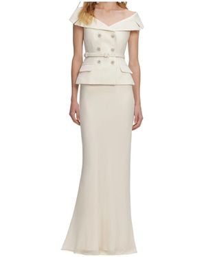 Self-Portrait Cream Boucle Maxi Dress - Natural