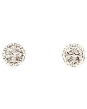 Tory Burch Miller Stud Logo Detailed Earrings - White