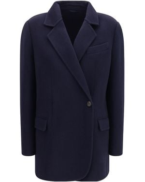 Brunello Cucinelli Single-Breasted Merino Wool Jacket - Blue