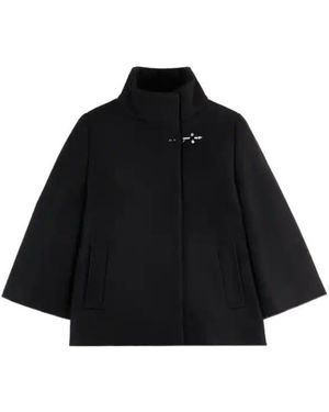 Fay Wool Cape Coat - Black