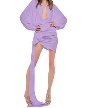 Norma Kamali Asymmetric Gown With Pleated Details - Purple