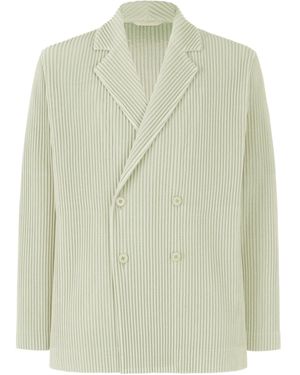 Homme Plissé Issey Miyake Homme Plissé Issey Miyake Double Breasted Pleated Tailored Blazer - Green