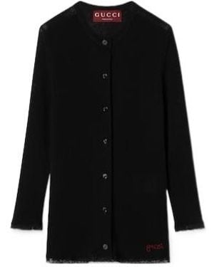 Gucci Cotton Rib Cardigan With Embroidery - Black