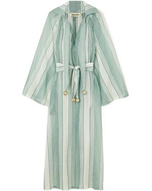 Admona Embellished Striped Gauze Maxi Dress - Green