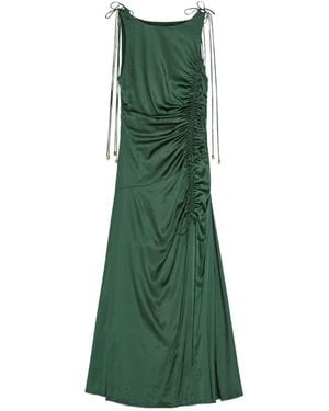 Ganni Satin Gathered Dress - Green