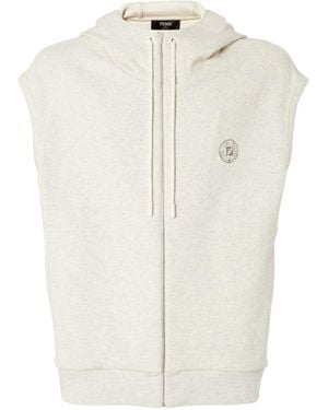 Fendi Oversized Sleeveless Zipped Drawstring Hoodie - White